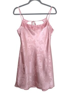 JONES New York Y2K Pink Jacquard‎ Satin Chemise Romantic Coquette Loungewear S